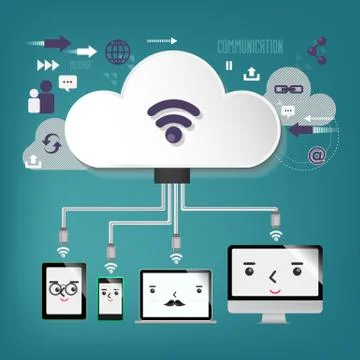 Cloud computing - illustration, connection Stock Illustration