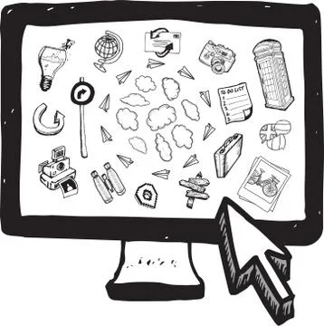Cloud computing illustrations on computer screen Stock Illustration