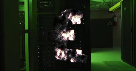 Cloud computing image over server room with green lighting Stock Photos