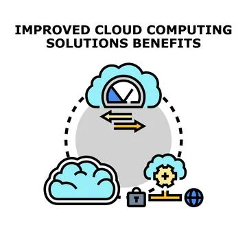 Cloud computing improving solutions benefits communication concept Stock Illustration