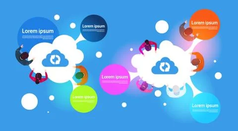 Cloud Computing Infographic Banner Top View Of Group Of People Using Different Stock Illustration