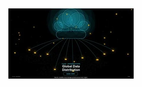Cloud computing infrastructure and global data distribution network graphic.. Stock Illustration