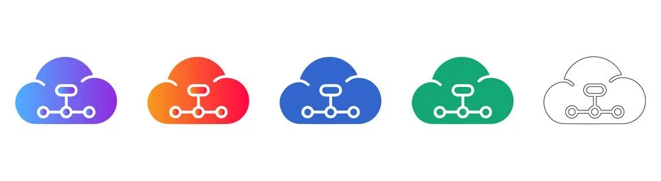 Cloud Computing Infrastructure Icons Set 스톡 일러스트