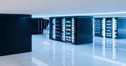 Cloud computing infrastructure in a secure server room focused on artificial Stock Footage 343433161