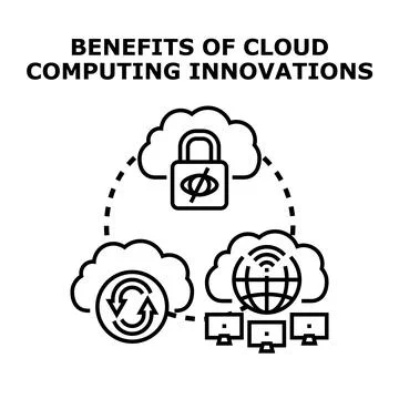 Cloud computing innovation benefits for global security and scalability Stock Illustration
