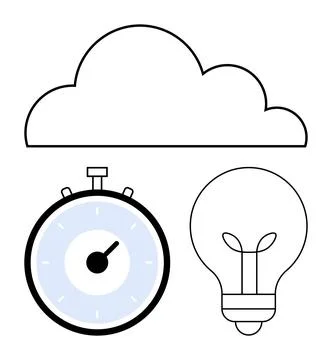 Cloud Computing Innovation Concept with Stopwatch and Light Bulb Illustration Stock Illustration