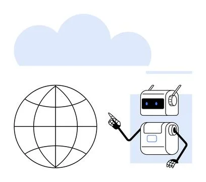 Cloud Computing Integration with AI Robot Analyzing Global Network イラスト素材