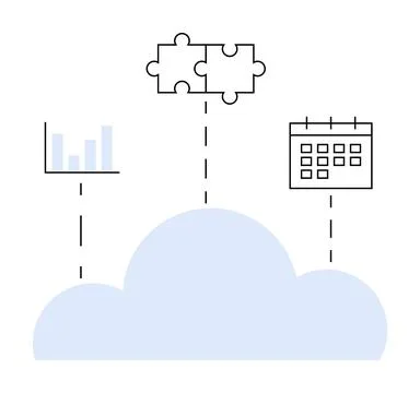 Cloud Computing Integration Depicted with Puzzle, Graph, and Calendar Over .. 스톡 일러스트