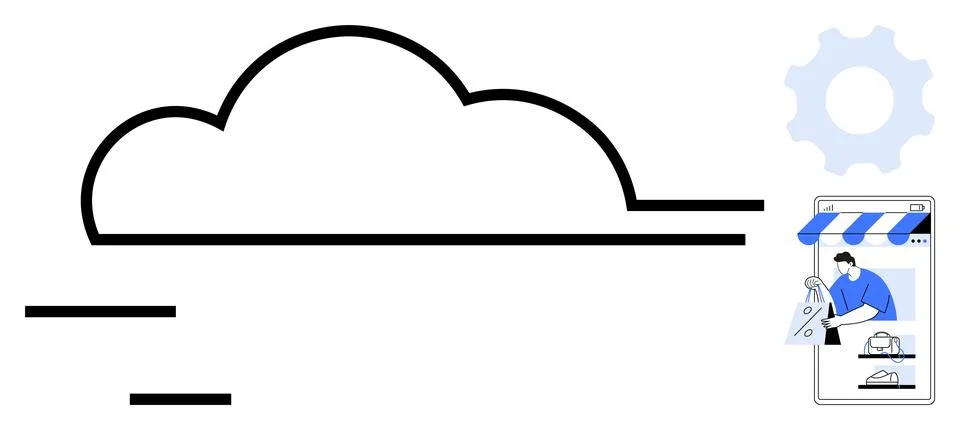 Cloud computing integration with e-commerce and small business operations 库存插图