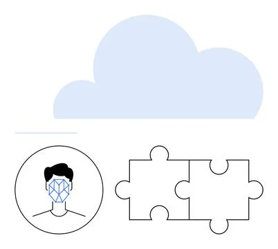 Cloud Computing Integration with Facial Recognition and Data Security Concept Stock Illustration