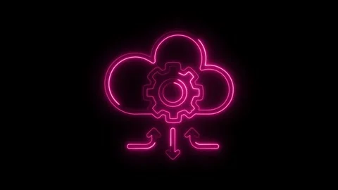 Cloud computing integration with neon pink gear system for data processing .. Stock Footage 314651014