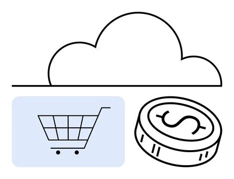 Cloud computing integration with online shopping and financial management r.. Stock Illustration