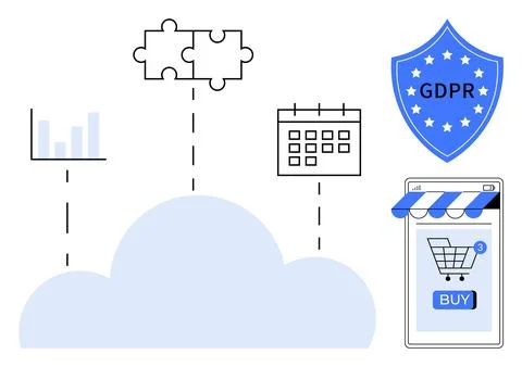 Cloud Computing Integration with Security, E-commerce, and Data Management Stock Illustration