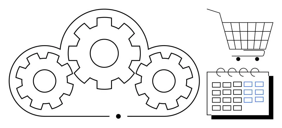 Cloud Computing Integration with Shopping Cart and Calendar in Minimalist Sty 스톡 일러스트