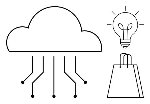 Cloud computing interconnected with circuits, lightbulb symbolizing innovatio Stock Illustration