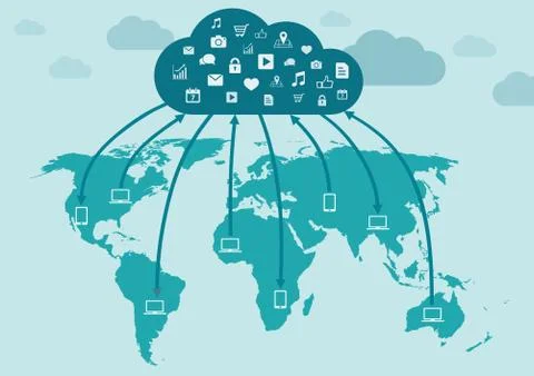 Cloud computing internet concept with a lot of icons Ilustração Stock