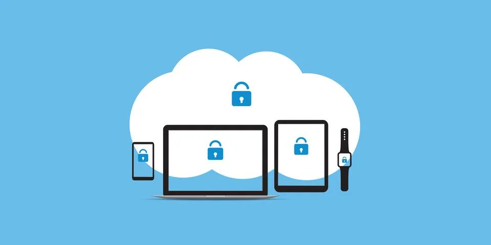 Cloud Computing, Internet Security, Information Safety, Data Protection Con.. Illustrazione stock