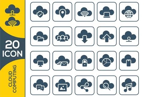 Cloud computing. Internet technology. Online services. Data, information secu Stock Illustration