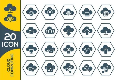 Cloud computing. Internet technology. Online services. Data, information secu Stock Illustration