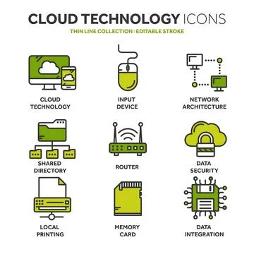 Cloud computing. Internet technology. Online services. Data, information Stock Illustration