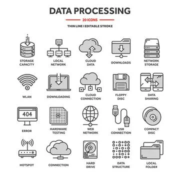 Cloud computing. Internet technology. Online services. Data processing Illustrazione stock