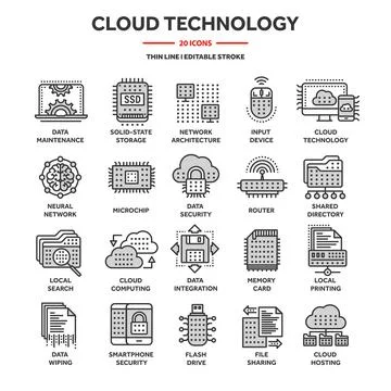 Cloud computing. Internet technology. Online services. Data, information 스톡 일러스트