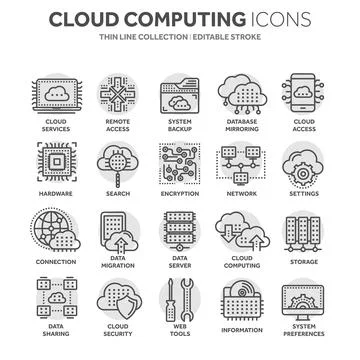 Cloud computing. Internet technology. Online services. Data, information Stock Illustration
