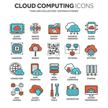 Cloud computing. Internet technology. Online services. Data, information 스톡 일러스트
