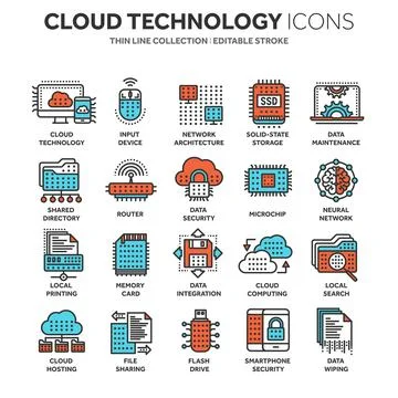 Cloud computing. Internet technology. Online services. Data, information Illustrazione stock