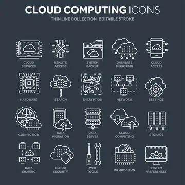 Cloud computing. Internet technology. Online services. Data, information Illustrazione stock