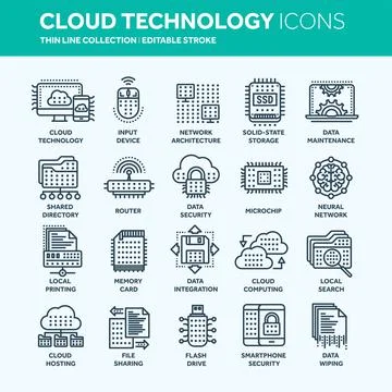Cloud computing. Internet technology. Online services. Data, information Illustrazione stock