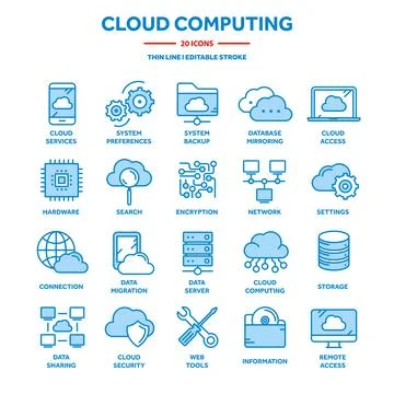 Cloud computing. Internet technology. Online services. Data, information 스톡 일러스트