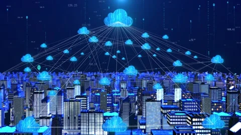 Cloud computing Internet technology urban architecture Video stock 193978994