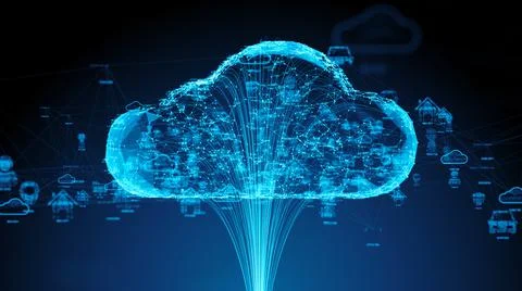 Cloud computing IOT big data network data storage using information tech Stock Illustration