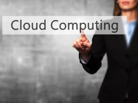Cloud Computing - Isolated female hand touching or pointing to button Stock Photos