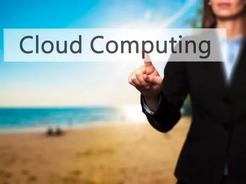 Cloud Computing - Isolated female hand touching or pointing to button 写真素材