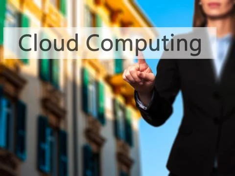 Cloud Computing - Isolated female hand touching or pointing to button 스톡 사진
