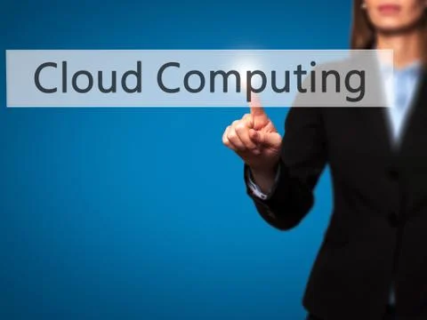 Cloud Computing - Isolated female hand touching or pointing to button Stockfoto's