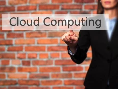 Cloud Computing - Isolated female hand touching or pointing to button 写真素材