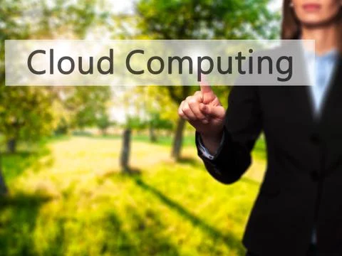 Cloud Computing - Isolated female hand touching or pointing to button Stock Photos