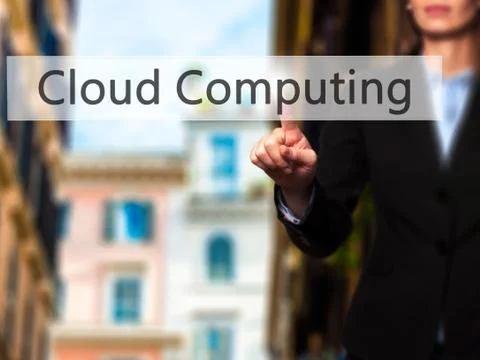 Cloud Computing - Isolated female hand touching or pointing to button Stock Photos