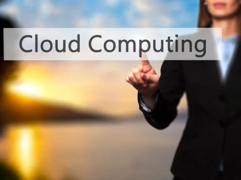 Cloud Computing - Isolated female hand touching or pointing to button 스톡 사진