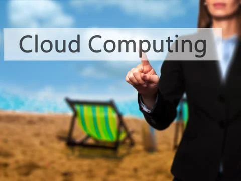 Cloud Computing - Isolated female hand touching or pointing to button Stock Photos
