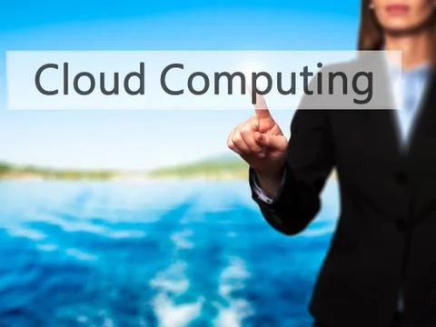 Cloud Computing - Isolated female hand touching or pointing to button Stock Photos