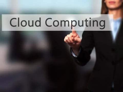Cloud Computing - Isolated female hand touching or pointing to button Stock Photos