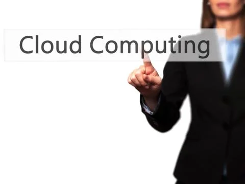 Cloud Computing - Isolated female hand touching or pointing to button Stock Photos
