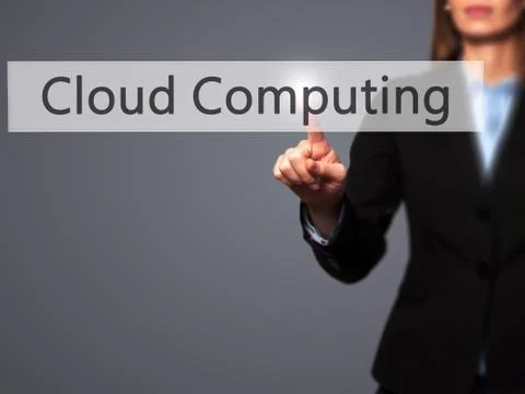 Cloud Computing - Isolated female hand touching or pointing to button Stock Photos