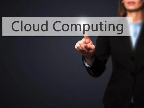 Cloud Computing - Isolated female hand touching or pointing to button Stock Photos