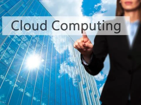 Cloud Computing - Isolated female hand touching or pointing to button Stock Photos