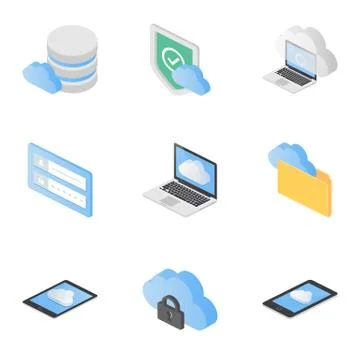 Cloud computing isometric icons set Stock Illustration